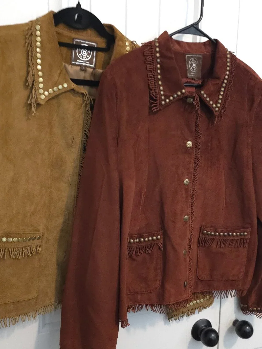 Double D Ranch Tan Brown Fringe & Studded Suede Leather Jacket - Woman's Size L - Picture 12 of 12